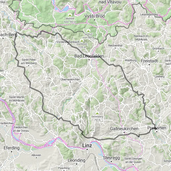 Kartminiatyr av "Hagenberg im Mühlkreis - Rundtur til Alpenblick og tilbake" sykkelinspirasjon i Oberösterreich, Austria. Generert av Tarmacs.app sykkelrutoplanlegger