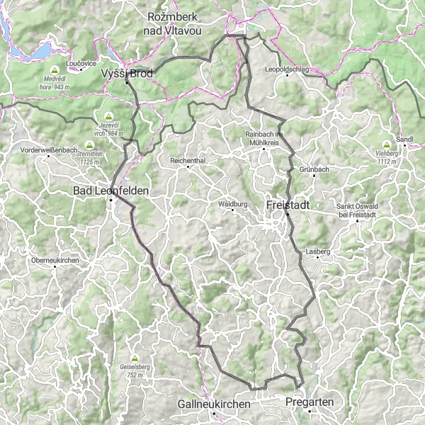 Miniatua del mapa de inspiración ciclista "Ruta de ciclismo de carretera Alberndorf-Freistadt" en Oberösterreich, Austria. Generado por Tarmacs.app planificador de rutas ciclistas