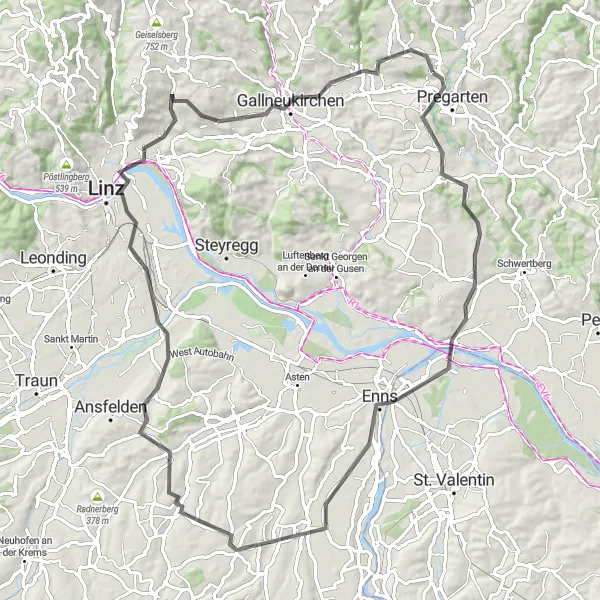 Miniaturní mapa "Přírodní krásy kolem Hagenbergu" inspirace pro cyklisty v oblasti Oberösterreich, Austria. Vytvořeno pomocí plánovače tras Tarmacs.app