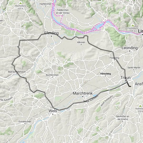 Karttaminiaatyyri "Haid - Krenglbach Circuit" pyöräilyinspiraatiosta alueella Oberösterreich, Austria. Luotu Tarmacs.app pyöräilyreittisuunnittelijalla