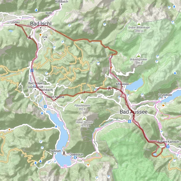 Miniatua del mapa de inspiración ciclista "Ruta de grava por Bad Ischl y Altaussee" en Oberösterreich, Austria. Generado por Tarmacs.app planificador de rutas ciclistas