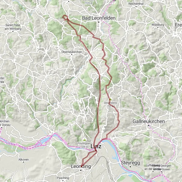 Kartminiatyr av "Kultur og Natur i Oberösterreich" sykkelinspirasjon i Oberösterreich, Austria. Generert av Tarmacs.app sykkelrutoplanlegger