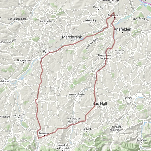 Miniatuurkaart van de fietsinspiratie "Gravelavontuur bij Marienwarte en Langholzfeld" in Oberösterreich, Austria. Gemaakt door de Tarmacs.app fietsrouteplanner