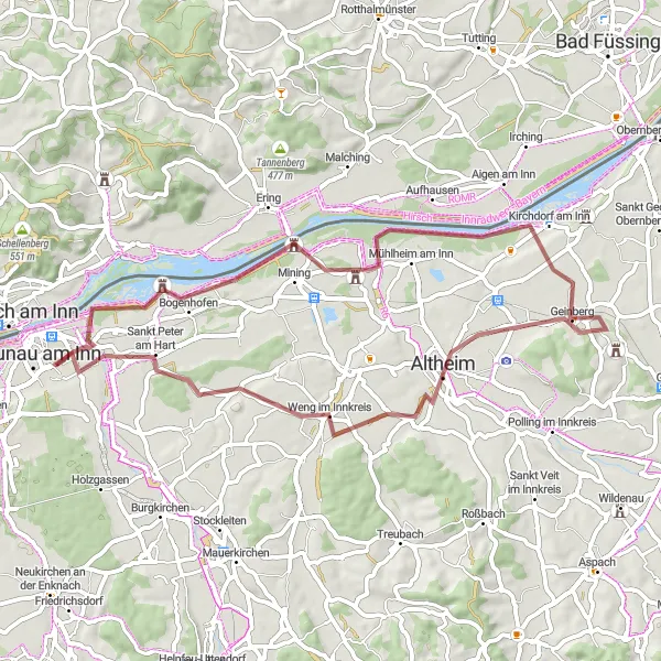 Miniaturní mapa "Gravelová cesta k okouzlujícímu zámku Frauenstein" inspirace pro cyklisty v oblasti Oberösterreich, Austria. Vytvořeno pomocí plánovače tras Tarmacs.app