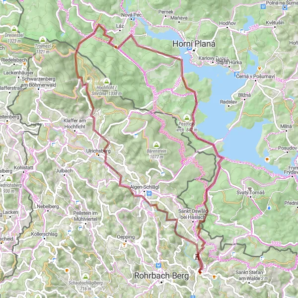 Miniatua del mapa de inspiración ciclista "Ruta de Grava a Kühberg y más allá" en Oberösterreich, Austria. Generado por Tarmacs.app planificador de rutas ciclistas