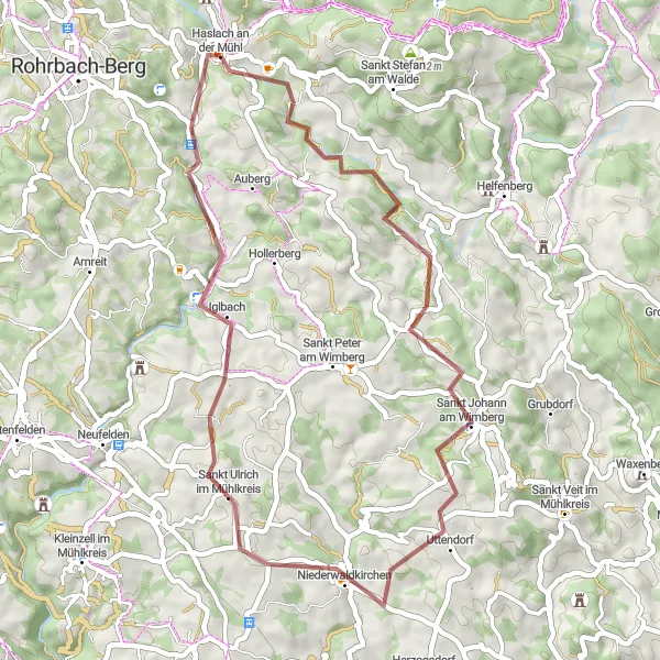 Miniatua del mapa de inspiración ciclista "Explorando los alrededores de Haslach an der Mühl en grava" en Oberösterreich, Austria. Generado por Tarmacs.app planificador de rutas ciclistas