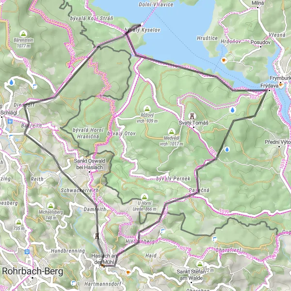 Map miniature of "Exploring Kyselov" cycling inspiration in Oberösterreich, Austria. Generated by Tarmacs.app cycling route planner