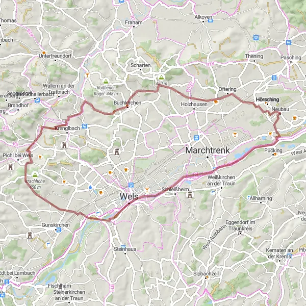 Miniatura mapy "Trasa żwirowa do Oftering" - trasy rowerowej w Oberösterreich, Austria. Wygenerowane przez planer tras rowerowych Tarmacs.app