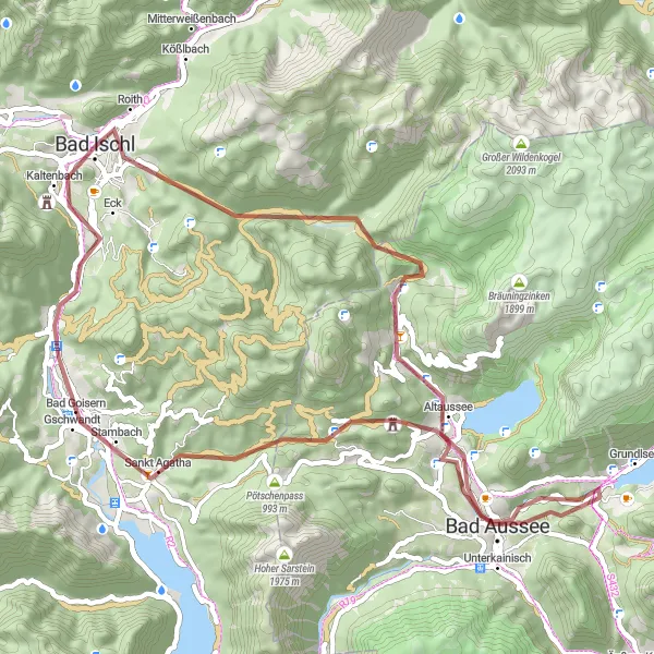 Mapa miniatúra "Gravel Bad Aussee Discovery" cyklistická inšpirácia v Oberösterreich, Austria. Vygenerované cyklistickým plánovačom trás Tarmacs.app