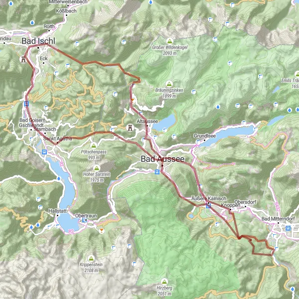 Miniatua del mapa de inspiración ciclista "Aventura en Grava del Ahornkogel" en Oberösterreich, Austria. Generado por Tarmacs.app planificador de rutas ciclistas