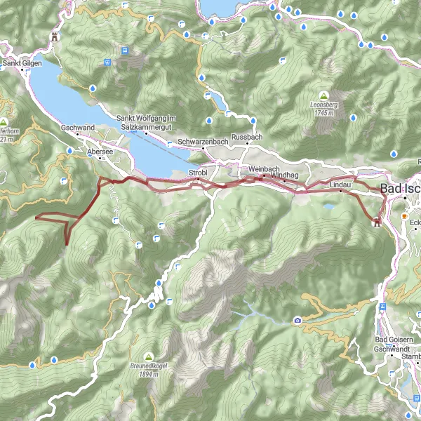 Miniature de la carte de l'inspiration cycliste "La Boucle de Wolfgangsee" dans la Oberösterreich, Austria. Générée par le planificateur d'itinéraire cycliste Tarmacs.app