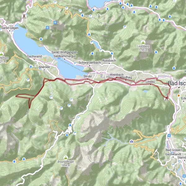 Kartminiatyr av "Gruscykelpromenad runt Abersee och Kaltenbach" cykelinspiration i Oberösterreich, Austria. Genererad av Tarmacs.app cykelruttplanerare