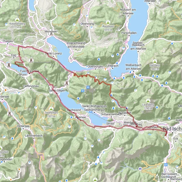 Karttaminiaatyyri "Gravel Tour de Salzkammergut" pyöräilyinspiraatiosta alueella Oberösterreich, Austria. Luotu Tarmacs.app pyöräilyreittisuunnittelijalla