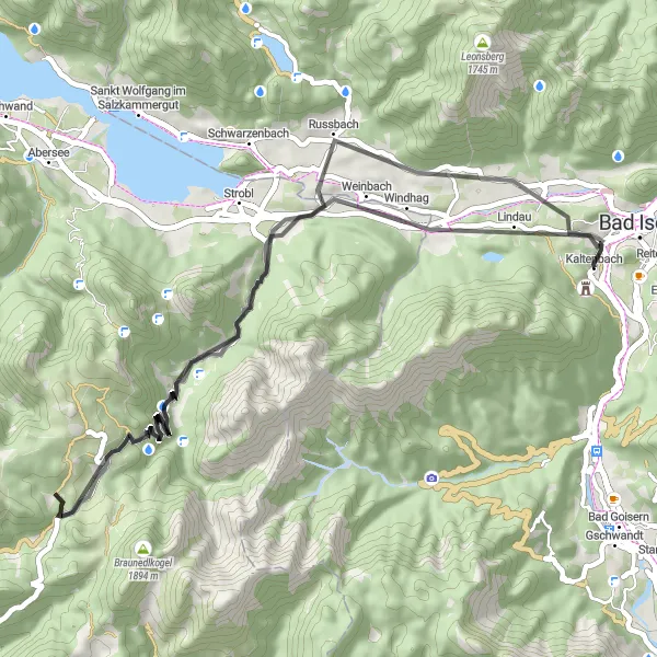 Miniaturekort af cykelinspirationen "Smuk rute gennem charmerende landsbyer og grønne bakker med 1151 meters stigning og 52 km distance" i Oberösterreich, Austria. Genereret af Tarmacs.app cykelruteplanlægger