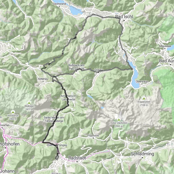 Miniatua del mapa de inspiración ciclista "Explorando Lungötz y beyond" en Oberösterreich, Austria. Generado por Tarmacs.app planificador de rutas ciclistas