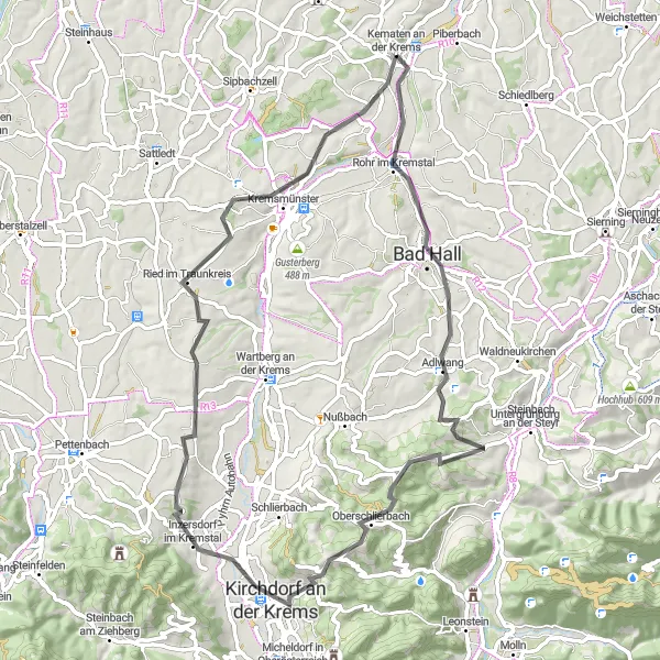 Map miniature of "Bad Hall Circuit" cycling inspiration in Oberösterreich, Austria. Generated by Tarmacs.app cycling route planner