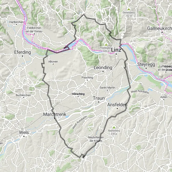 Miniaturní mapa "Okružní jízda kolem Kematen an der Krems" inspirace pro cyklisty v oblasti Oberösterreich, Austria. Vytvořeno pomocí plánovače tras Tarmacs.app