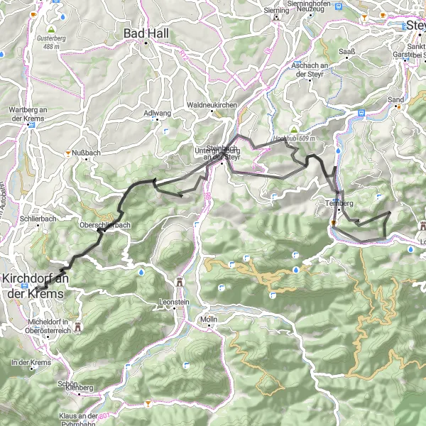 Miniaturekort af cykelinspirationen "Eckelsberg - Obergrünburg Loop" i Oberösterreich, Austria. Genereret af Tarmacs.app cykelruteplanlægger