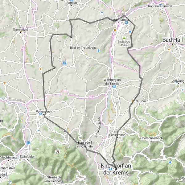 Miniaturekort af cykelinspirationen "Pettenbach - Kremsmünster Circuit" i Oberösterreich, Austria. Genereret af Tarmacs.app cykelruteplanlægger