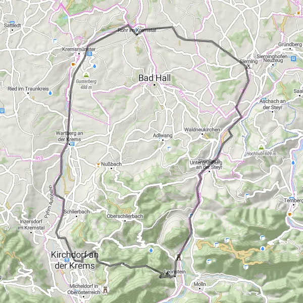 Map miniature of "The Wartberg Adventure" cycling inspiration in Oberösterreich, Austria. Generated by Tarmacs.app cycling route planner