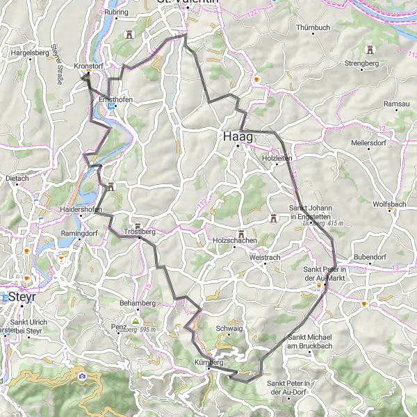 Miniatura della mappa di ispirazione al ciclismo "Avventura su due ruote a Plattenberg" nella regione di Oberösterreich, Austria. Generata da Tarmacs.app, pianificatore di rotte ciclistiche