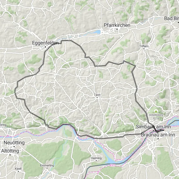 Kartminiatyr av "Inn Cycle Route" cykelinspiration i Oberösterreich, Austria. Genererad av Tarmacs.app cykelruttplanerare