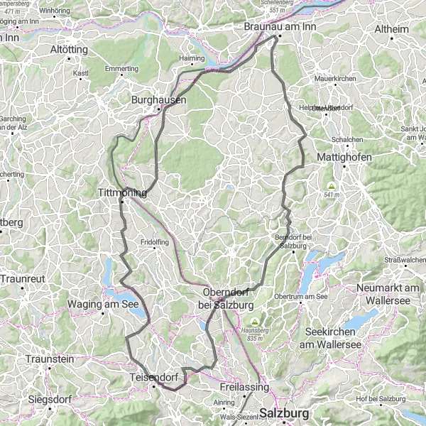 Kartminiatyr av "Enknach Panorama Ride" cykelinspiration i Oberösterreich, Austria. Genererad av Tarmacs.app cykelruttplanerare