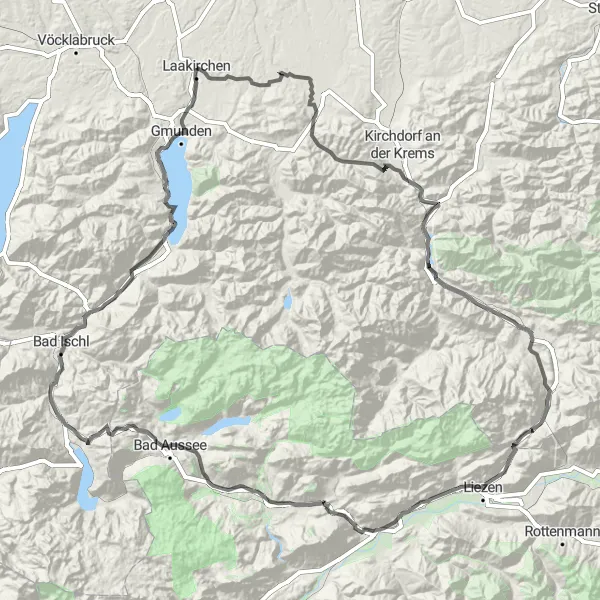 Kartminiatyr av "Laakirchen til Bad Aussee rundtur" sykkelinspirasjon i Oberösterreich, Austria. Generert av Tarmacs.app sykkelrutoplanlegger