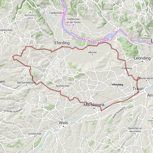 Miniaturní mapa "Gravel Ruta kolem Langholzfeldu" inspirace pro cyklisty v oblasti Oberösterreich, Austria. Vytvořeno pomocí plánovače tras Tarmacs.app