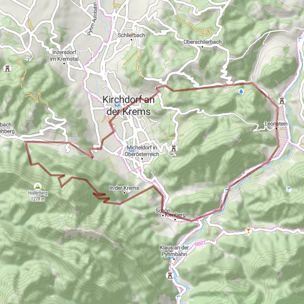 Miniatua del mapa de inspiración ciclista "Aventura en las colinas de Leonstein" en Oberösterreich, Austria. Generado por Tarmacs.app planificador de rutas ciclistas