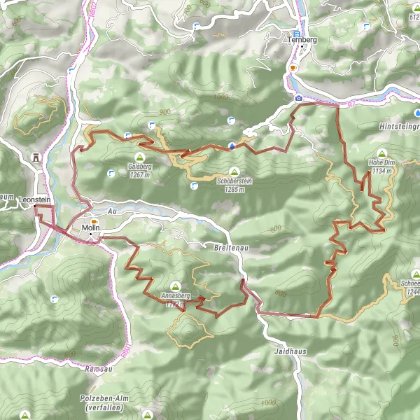 Kartminiatyr av "Grusvei-eventyr til Hohe Dirn" sykkelinspirasjon i Oberösterreich, Austria. Generert av Tarmacs.app sykkelrutoplanlegger