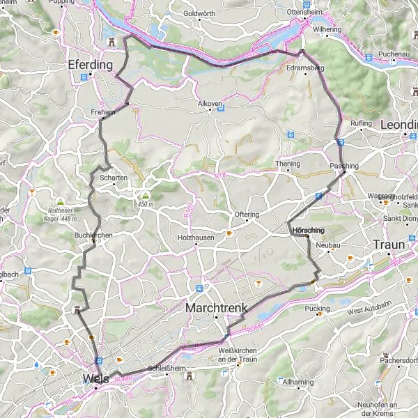 Karten-Miniaturansicht der Radinspiration "Abenteuerliche Rundtour durch Buchkirchen und Pasching" in Oberösterreich, Austria. Erstellt vom Tarmacs.app-Routenplaner für Radtouren