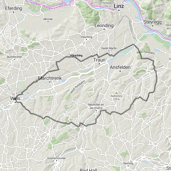 Miniatuurkaart van de fietsinspiratie "Lichtenegg - Wels Route" in Oberösterreich, Austria. Gemaakt door de Tarmacs.app fietsrouteplanner