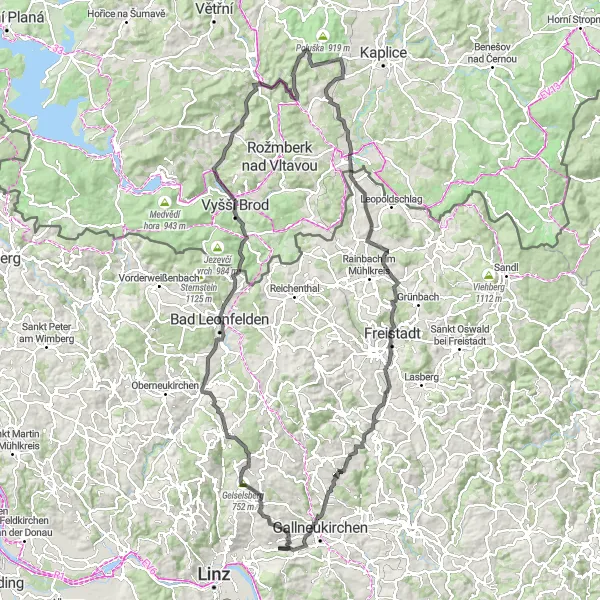 Zemljevid v pomanjšavi "Cesta po čudoviti naravi južne Češke" kolesarske inspiracije v Oberösterreich, Austria. Generirano z načrtovalcem kolesarskih poti Tarmacs.app