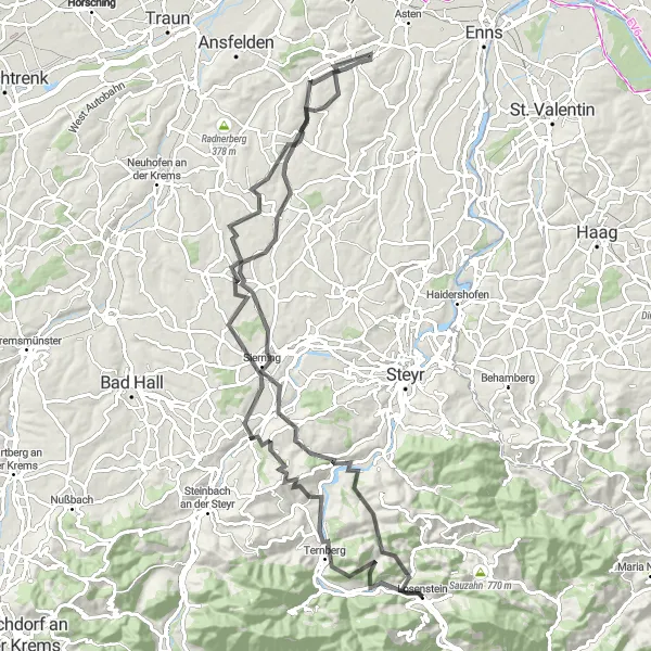 Map miniature of "Scenic Road Cycling Tour" cycling inspiration in Oberösterreich, Austria. Generated by Tarmacs.app cycling route planner