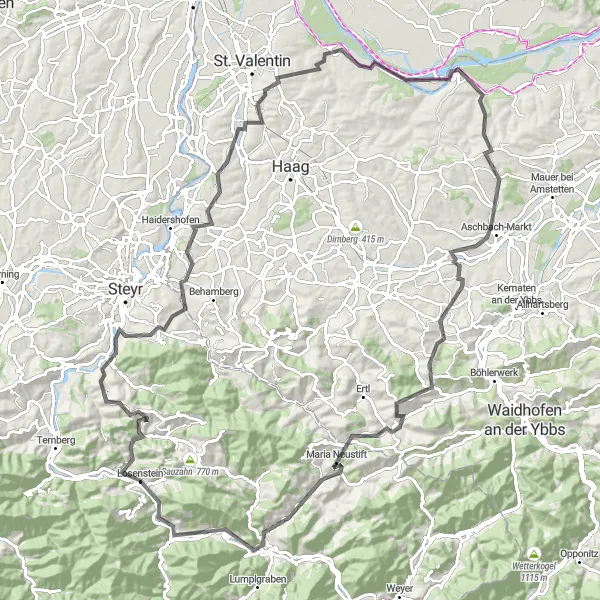 Miniature de la carte de l'inspiration cycliste "Circuit à vélo Losenstein - Reichraming" dans la Oberösterreich, Austria. Générée par le planificateur d'itinéraire cycliste Tarmacs.app