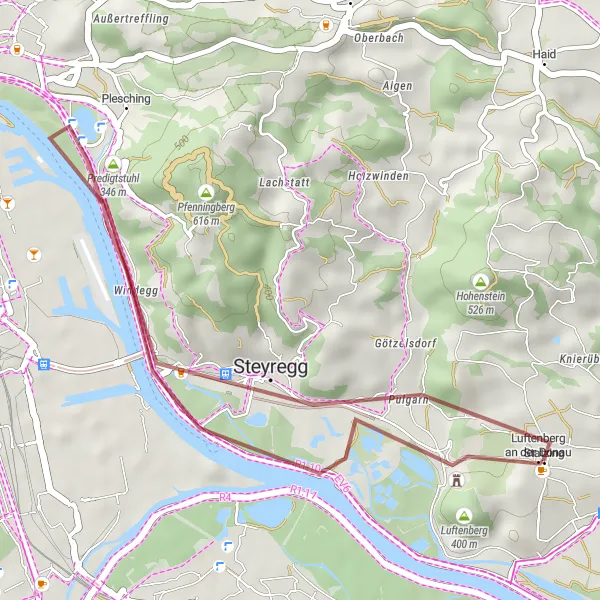 Miniatura mapy "Szlak Gravel z Luftenberg an der Donau" - trasy rowerowej w Oberösterreich, Austria. Wygenerowane przez planer tras rowerowych Tarmacs.app