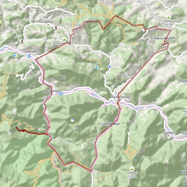 Map miniature of "Scenic Gravel Adventure" cycling inspiration in Oberösterreich, Austria. Generated by Tarmacs.app cycling route planner