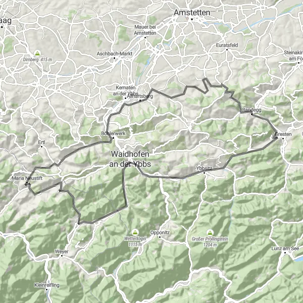 Miniature de la carte de l'inspiration cycliste "Parcours Routier jusqu'à Maria Neustift" dans la Oberösterreich, Austria. Générée par le planificateur d'itinéraire cycliste Tarmacs.app