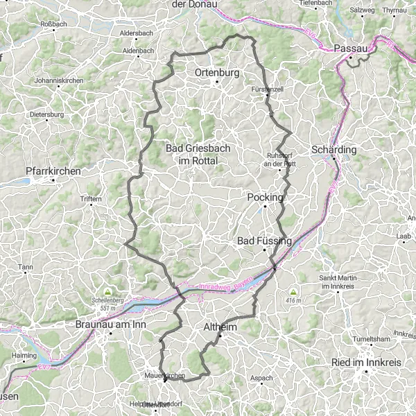 Miniatua del mapa de inspiración ciclista "Ruta de ciclismo de carretera por Oberösterreich" en Oberösterreich, Austria. Generado por Tarmacs.app planificador de rutas ciclistas