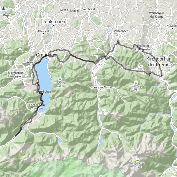 Miniaturní mapa "Cyklistická trasa Micheldorf - Gmunden" inspirace pro cyklisty v oblasti Oberösterreich, Austria. Vytvořeno pomocí plánovače tras Tarmacs.app