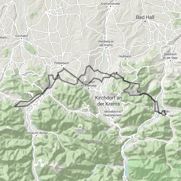 Miniaturní mapa "Challenging Road Tour near Molln" inspirace pro cyklisty v oblasti Oberösterreich, Austria. Vytvořeno pomocí plánovače tras Tarmacs.app