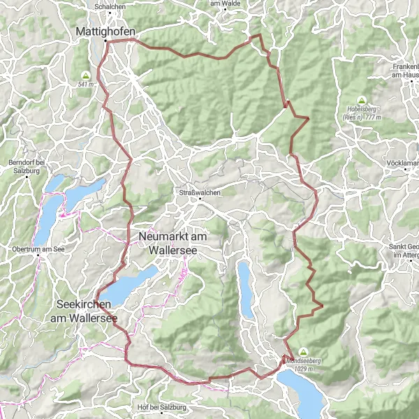 Zemljevid v pomanjšavi "Ekstremna avantura z vzponom na Thalgau, Bayerham in Wallersee" kolesarske inspiracije v Oberösterreich, Austria. Generirano z načrtovalcem kolesarskih poti Tarmacs.app