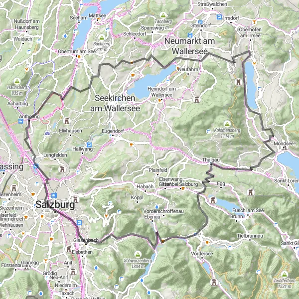 Miniaturní mapa "Historická cesta skrz Salzburg" inspirace pro cyklisty v oblasti Oberösterreich, Austria. Vytvořeno pomocí plánovače tras Tarmacs.app