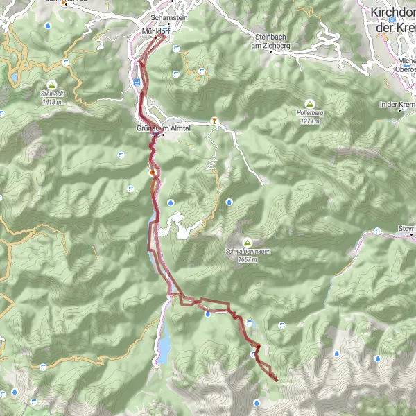 Karten-Miniaturansicht der Radinspiration "Gravel Tour rund um Mühldorf" in Oberösterreich, Austria. Erstellt vom Tarmacs.app-Routenplaner für Radtouren