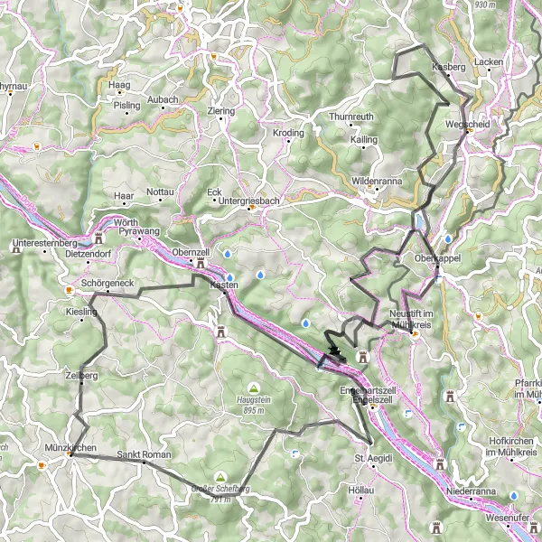Miniatura mapy "Szosowa Trasa przez Wegscheid i Sankt Roman" - trasy rowerowej w Oberösterreich, Austria. Wygenerowane przez planer tras rowerowych Tarmacs.app