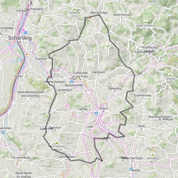 Miniaturekort af cykelinspirationen "Münzkirchen til Rainbach im Innkreis Cykelrute" i Oberösterreich, Austria. Genereret af Tarmacs.app cykelruteplanlægger