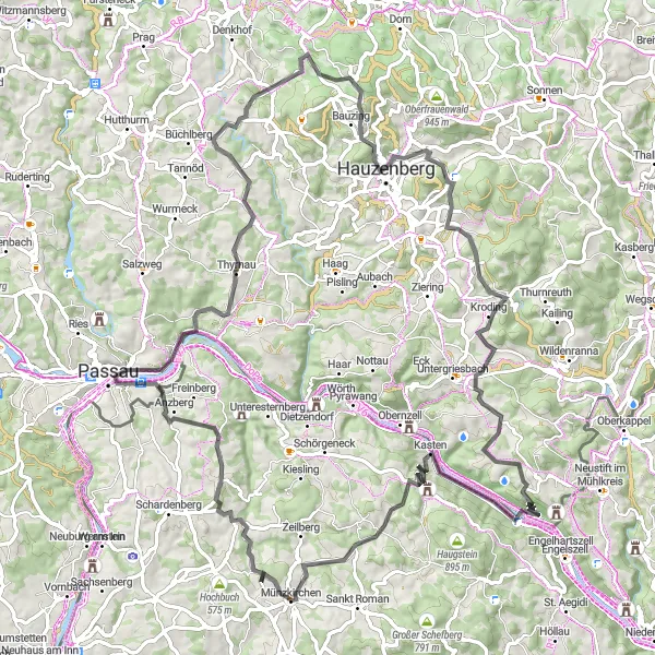 Mapa miniatúra "Okolo Bavorského lesa" cyklistická inšpirácia v Oberösterreich, Austria. Vygenerované cyklistickým plánovačom trás Tarmacs.app