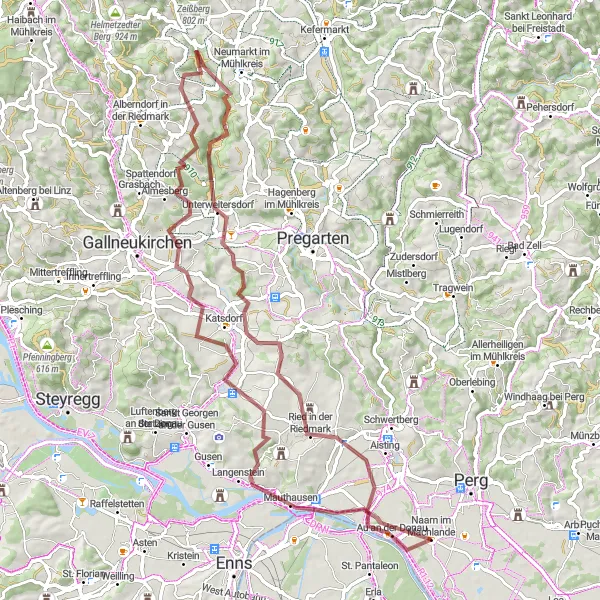 Karten-Miniaturansicht der Radinspiration "Riedmark und Machland Runde" in Oberösterreich, Austria. Erstellt vom Tarmacs.app-Routenplaner für Radtouren