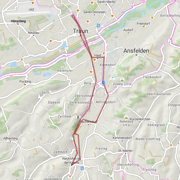 Miniatura della mappa di ispirazione al ciclismo "Esplorazione del Klangvulkan" nella regione di Oberösterreich, Austria. Generata da Tarmacs.app, pianificatore di rotte ciclistiche